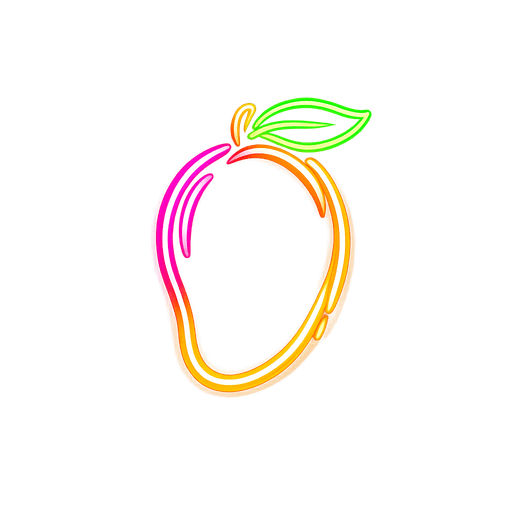 Neon Mango Games logo — a glowing neon mango